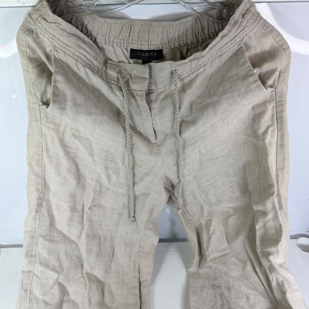 TALBOTS Linen Blend Drawstring Waist Pants Size 2 Beige Casual Trousers